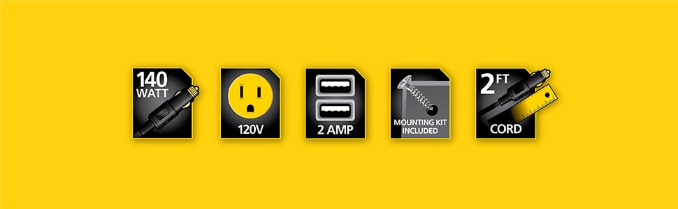 Stanley 140-Watt Portable Car Power Inverter: 12-Volt DC to 120-Volt AC